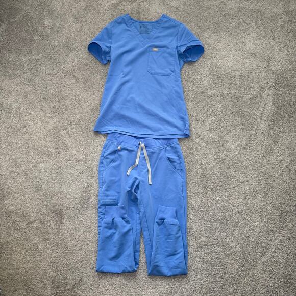 Figs Women’s Scrubs Set XS Petite Zamora Jogger Pant, XXS Catarina Top Blue - Picture 1 of 10